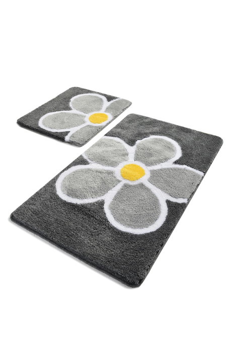 Mijölnir Juego de alfombrillas de baño Flower - Grey, 2 piezas Mijölnir Juego de alfombrillas de baño Flower - Grey, 2 piezas